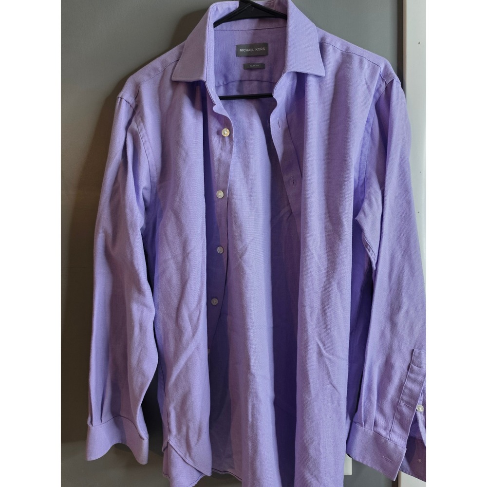 Michael Kors Mens Slim Fit Dress Shirt Purple Lavender Long Sleeve M 15-15.5
